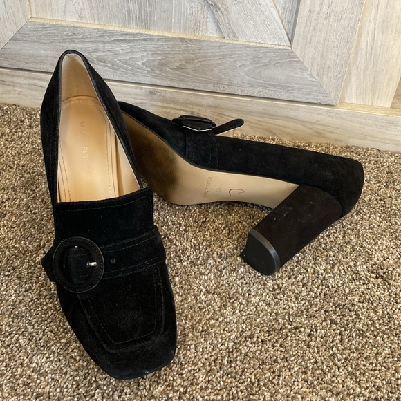 Marc Fisher suede black buckled heeled loafer Heel Platform Gucci 8.5 - Picture 6 of 10